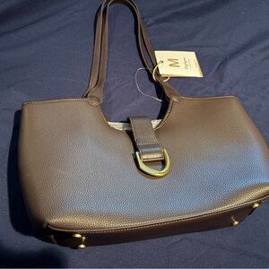 Miztique Brown Shoulder Bag with Gold Accents